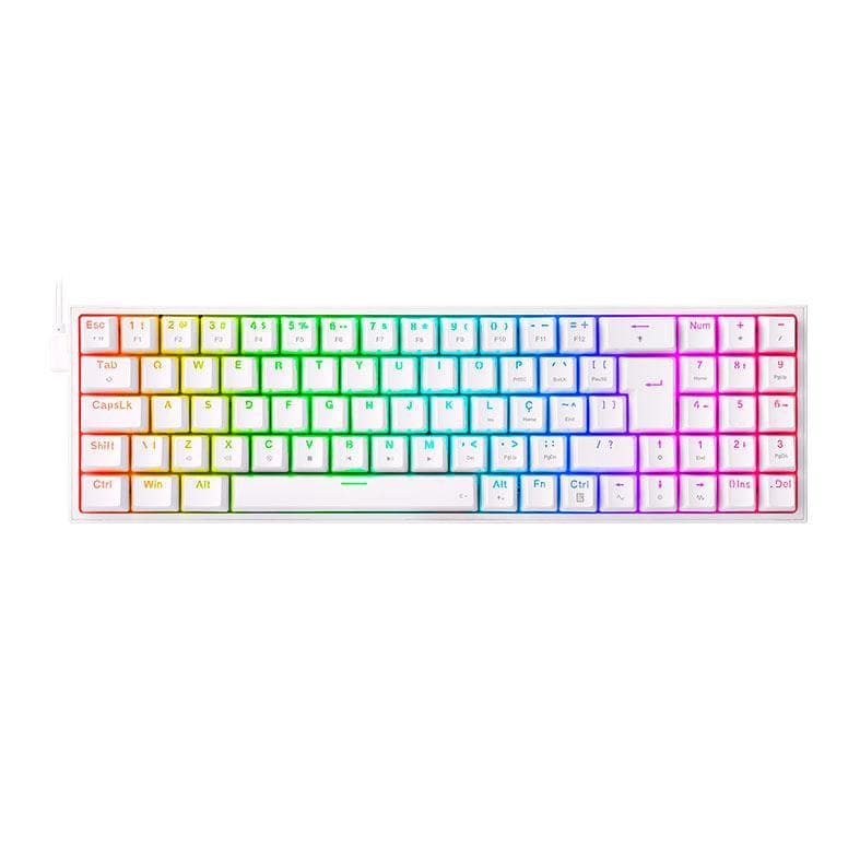 Teclado Mecanico Gamer Redragon Pollux, RGB, Switch Blue, Branco, K628-RGB-W-PT-BLUE