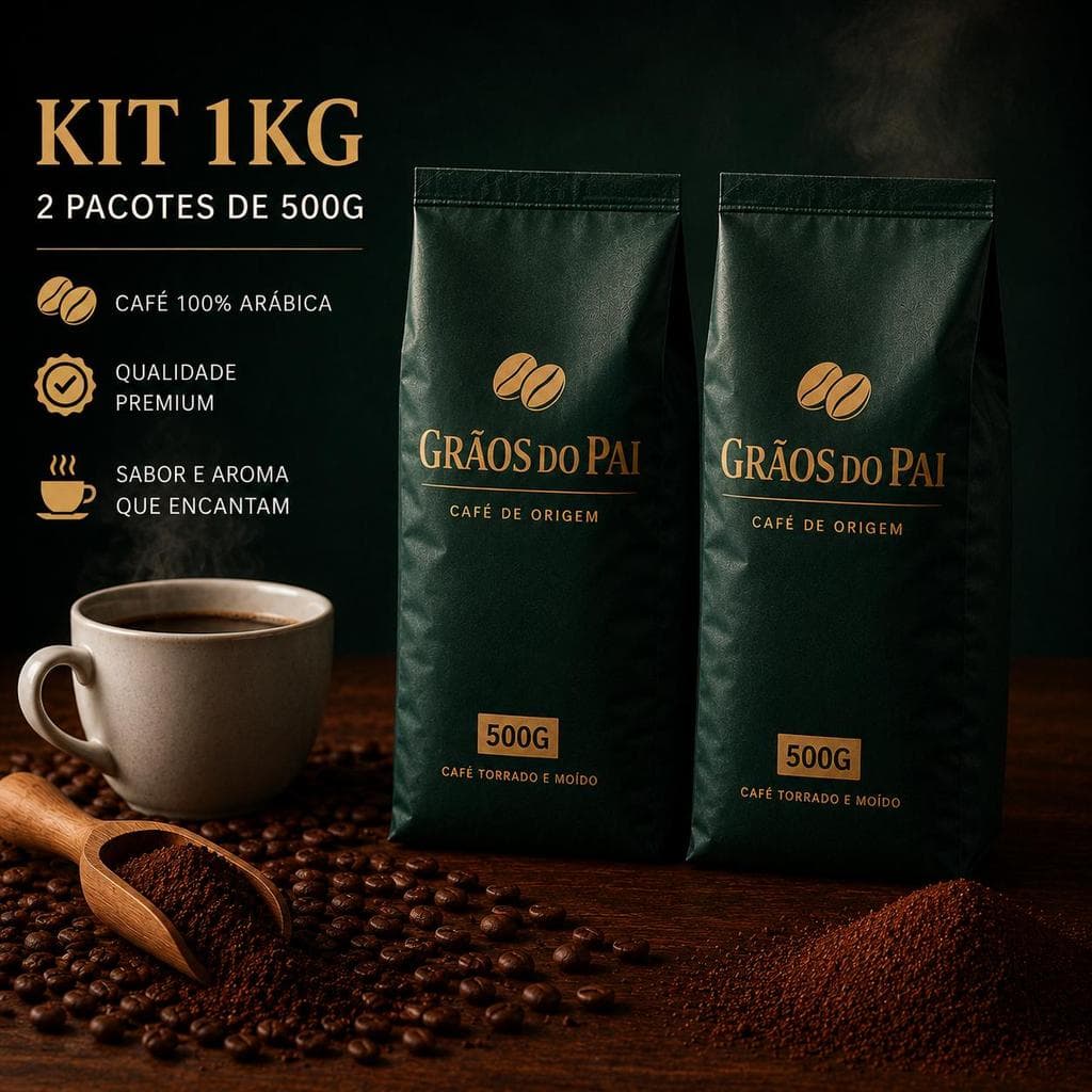 Kit 1Kg Café Gourmet Em Grãos 100% Arábica Torrado Moído Pacotes 500g Café Grãos Do Pai