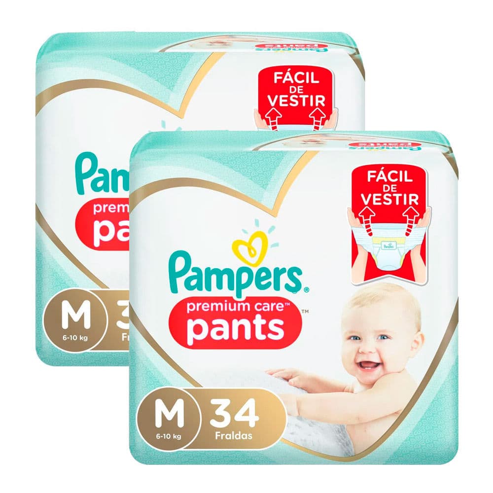 Kit 2 Fralda Infantil Pampers Premium Care Pants Tamanho M com 34 Unidades