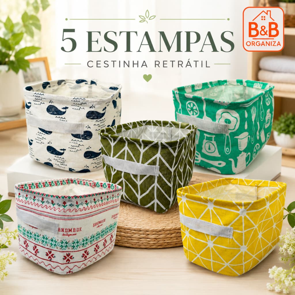 Cesto Organizador Dobrável Estampado Retangular Multiuso para Closet Armário Quarto e Banheiro