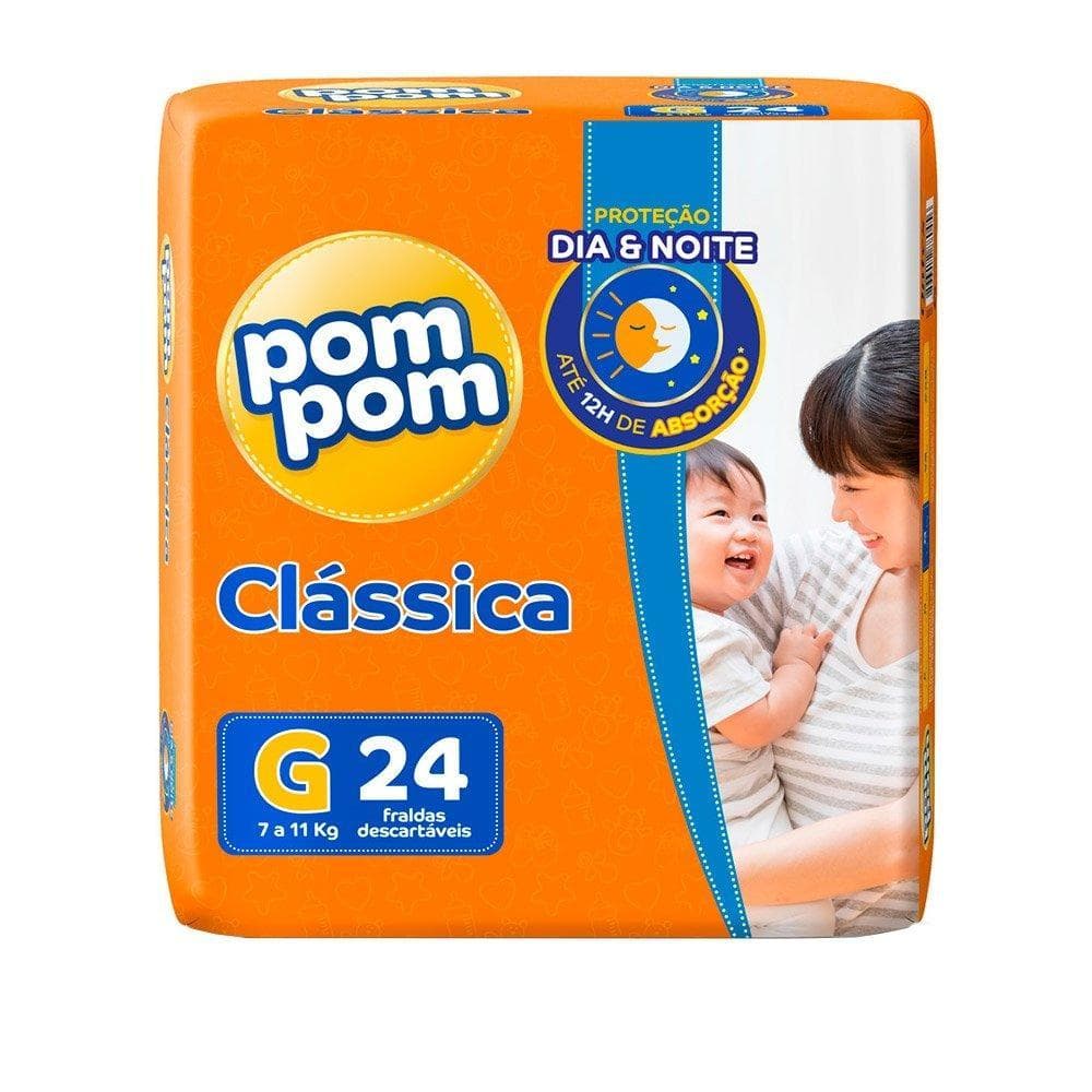 Fralda Descartável Pom Pom Clássica Jumbo Tamanho G - 8 Pacotes com 24 Fraldas - Total 192 Tiras