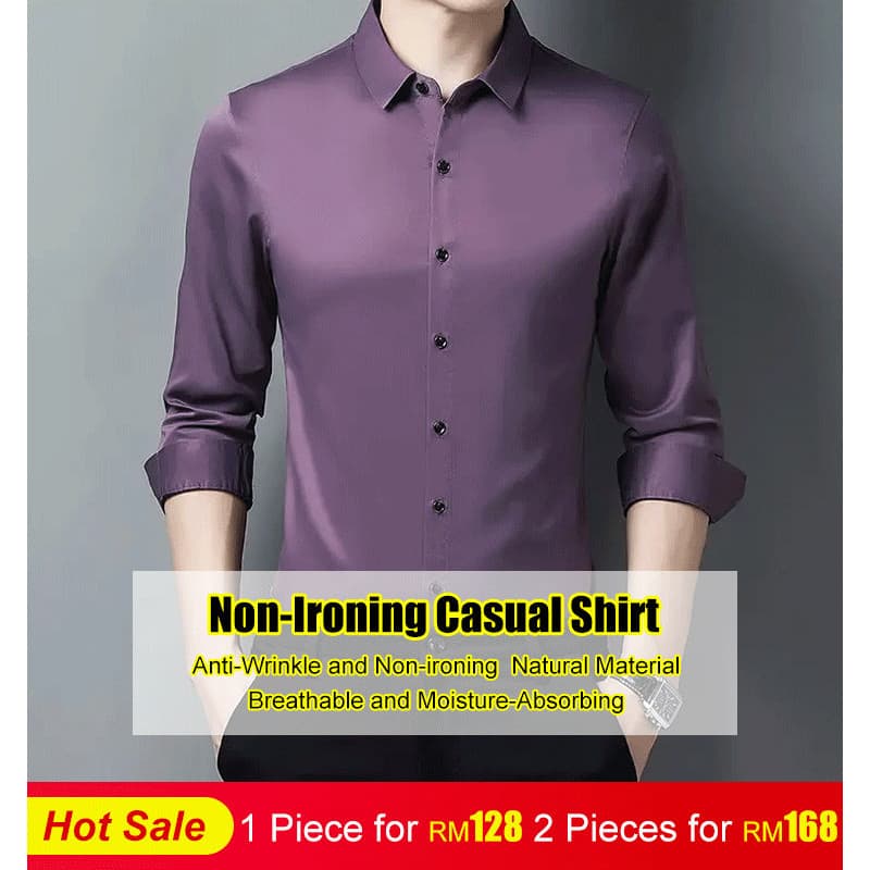 Nova camisa social masculina de manga comprida para empresários de meia-idade - Corte slim, sem amassados, estilo japonê