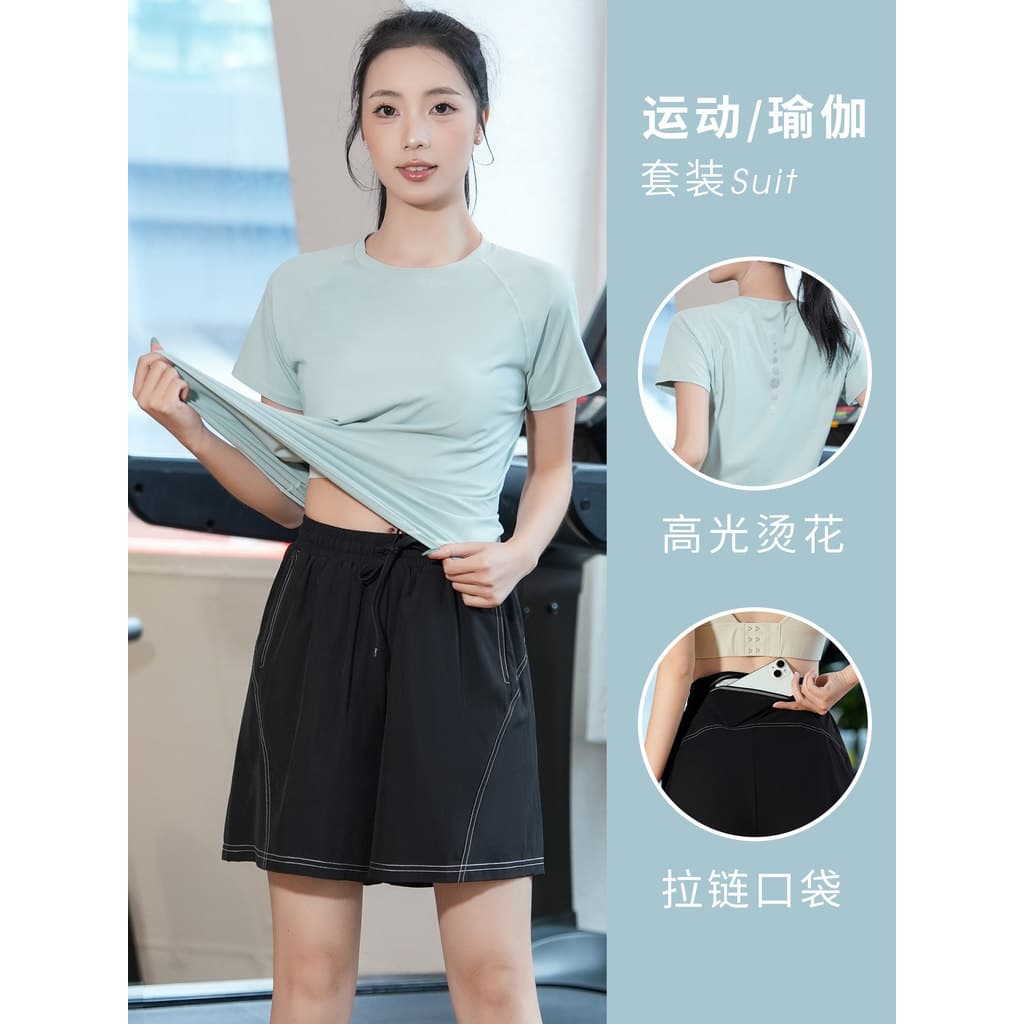 Terno feminino profissional manhã correndo roupas bolso traseiro telefone móvel esportes roupas de Fitness verão respirá