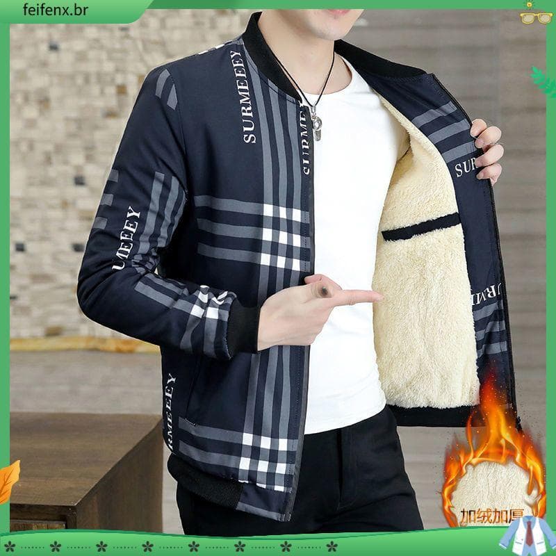 Outono inverno jaqueta masculina forro de lã engrossado jaqueta masculina juventude estilo fino versão coreana magro-aju