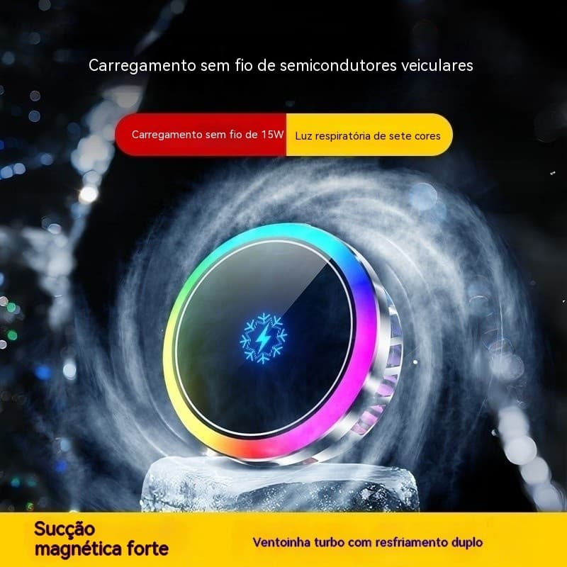 Suporte de carregamento sem fio semicondutor para carro, carregamento rápido de 15W, ventilador magnético de resfriament
