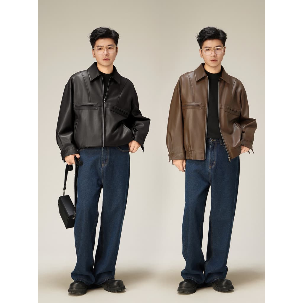 [PEICHUAN] 2025 Outono Inverno Novo Estilo Jaqueta De Couro Masculina Lapela Curta Jaqueta De Motocicleta Jaqueta De Cou