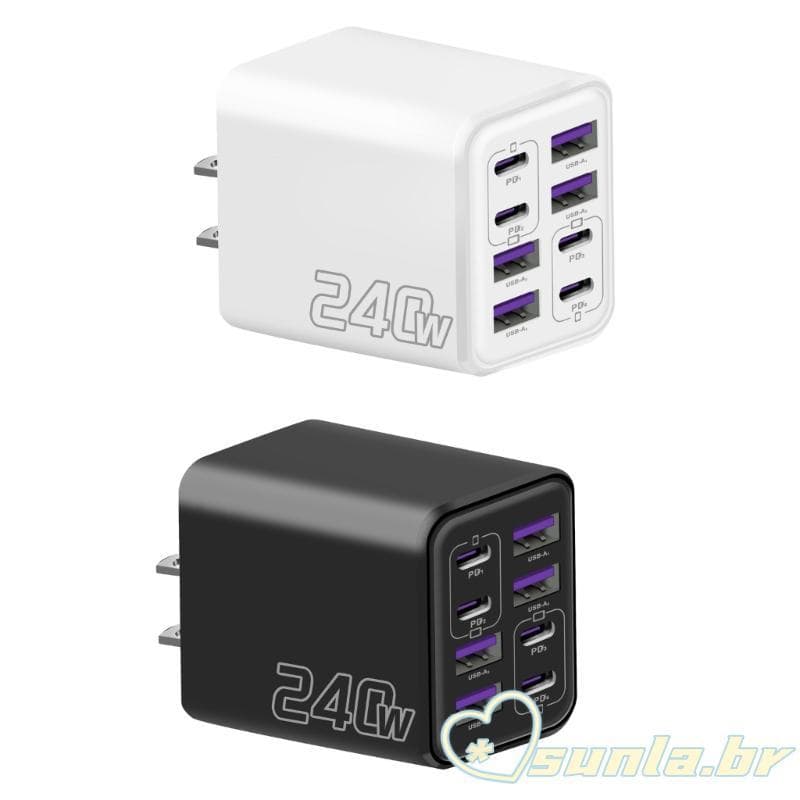 SUNL 8 Portas 240W PD Bloco Carregamento USB C Carregador Parede Rápido Eua Plug Energia Para Telefones Celulares
