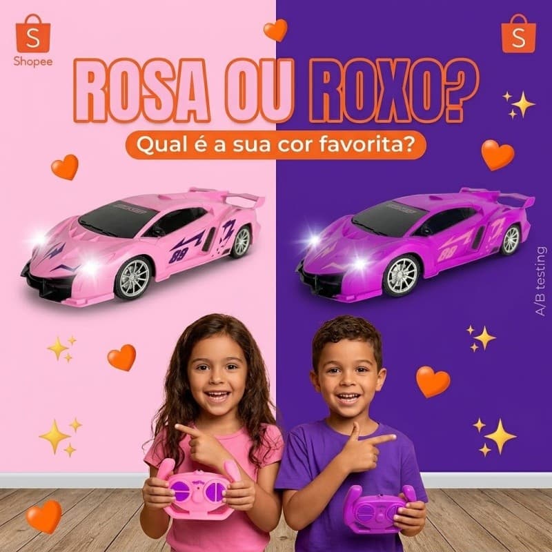 Carrinho de Controle Remoto Rosa com Luz Brinquedo Menina Pilhas Inclusas Pronta Entrega Envio Rápido do Brasil