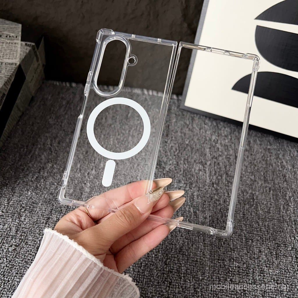 Capa para celular Samsung Z Fold 3/4/5/6/7/8/8 Ultra Samsung Z Flip 3/4/5/6/7/8 Magnética Transparente com Cobertura Tot