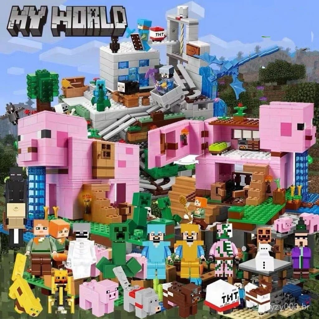 900 peças de blocos de montar Lego, série "Paraíso dos Porcos", fortaleza subterrânea, caverna de órgãos, blocos de mont