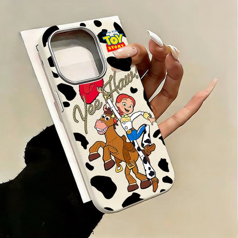 Capinha para iPhone 17/16/15/14/13/12 Pro Max Normal Capa para celular Toy Story com textura de couro Multicolorido