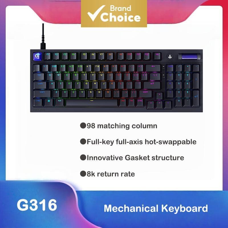Teclado Mecânico Logitech G316 8K com Fio para Jogos, Retroiluminação RGB, Gatilhos Rápidos e Anti-Fantasma para Esports