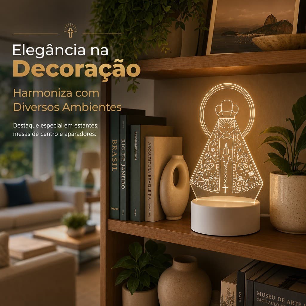 Luminária LED 3D Acrílico Aparecida Jesus Bivolt Mesa Decorativa Religiosa