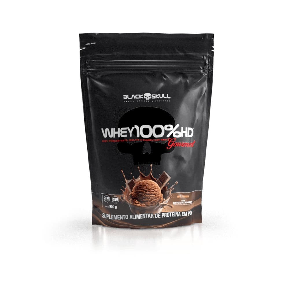 Whey Protein 3W 100% HD Gourmet Refil 900g Chocolate Black Skull