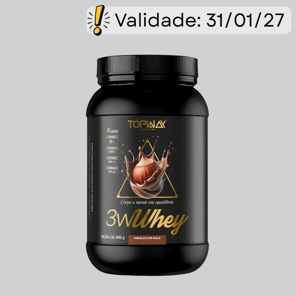 Whey Protein Gold 3W Sabor Chocolate Com Avelã 900g - Topway | 21g De Proteína por Dose