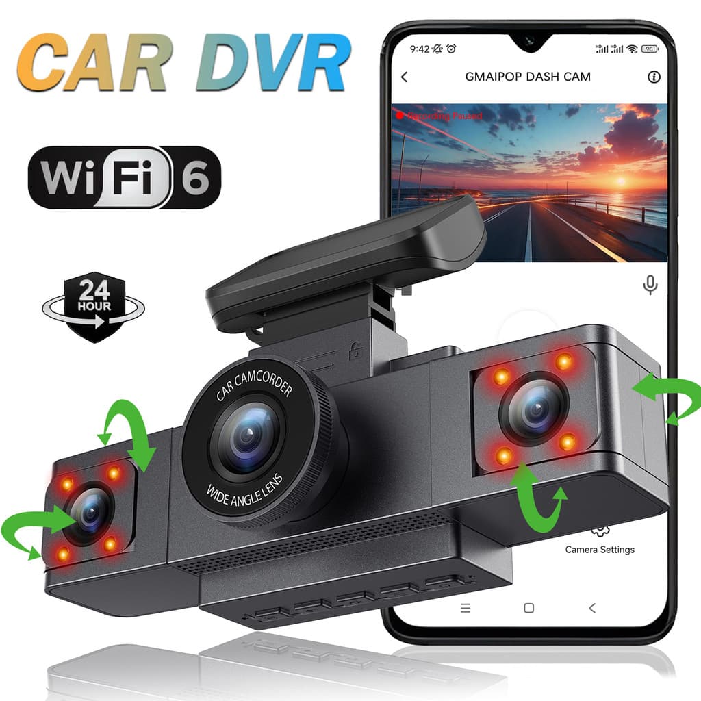 3 Canais Traço Cam WiFi Gravador De Vídeo Três Lentes Câmera Do Carro Com Visão Traseira DVR 24H Monitor Estacionamento 