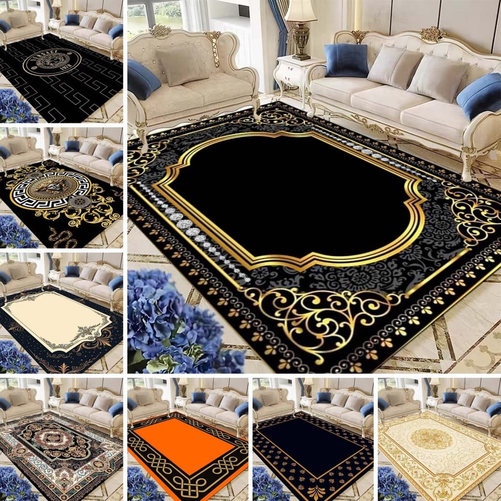 Moderno Dourado Luxo Tapete Grande Sala De Estar Decoração Casa Tapetes Antiderrapante Quarto Personalizável Mesa De Caf
