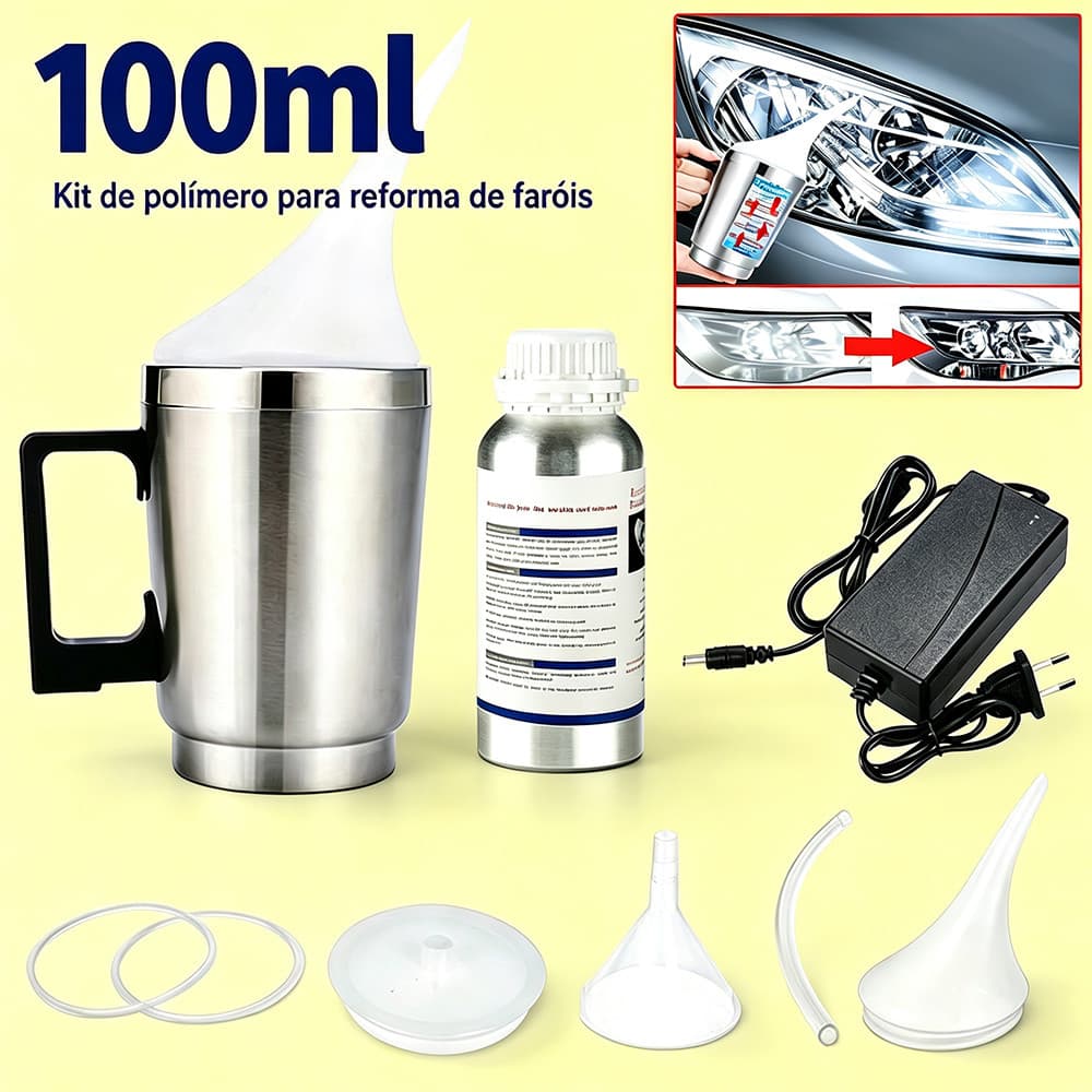 Kit Restauração De Faróis A Vapor 100ml, Polímero Revitalizador Para Carro E Moto