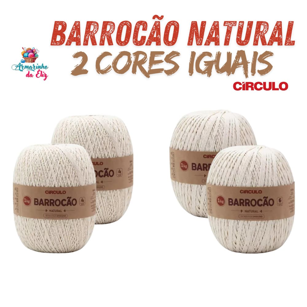 Kit 2un do Barbante Barrocão Natural Círculo 700g ou 1kg - Para Crochê Artesanato