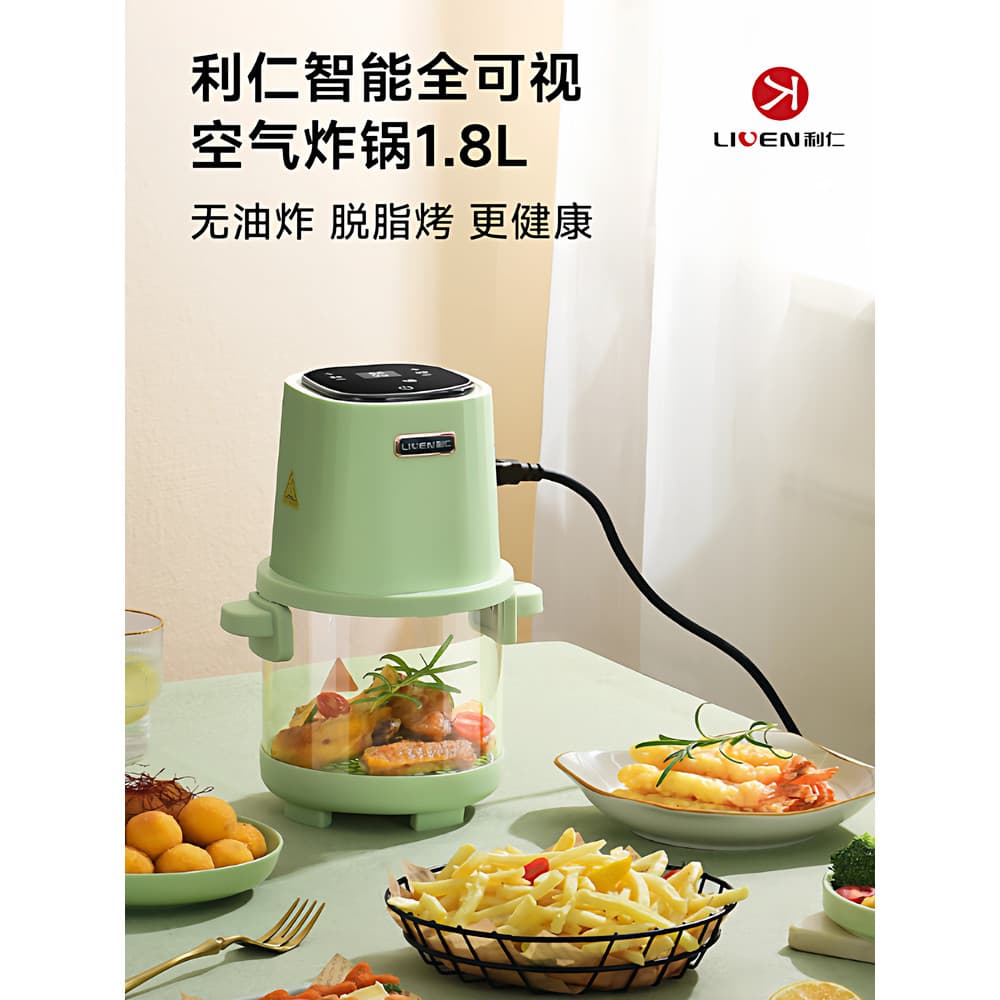 Liren Fritadeira de ar totalmente visível inteligente 1.8L Máquina de batatas fritas sem óleo doméstica Novo estilo Forn