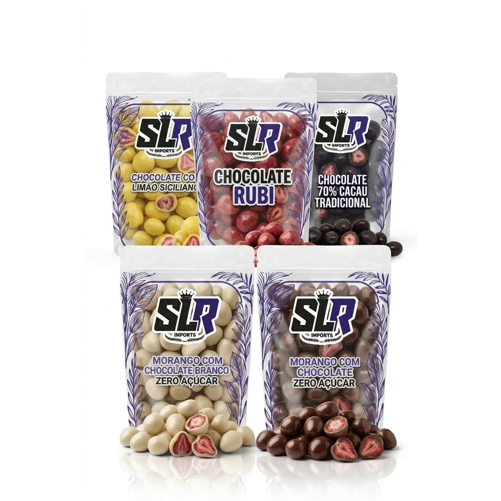 Morango Chips Liofilizado Drageado com Chocolate Sem Açucar Fit Premium Snack Saudavel