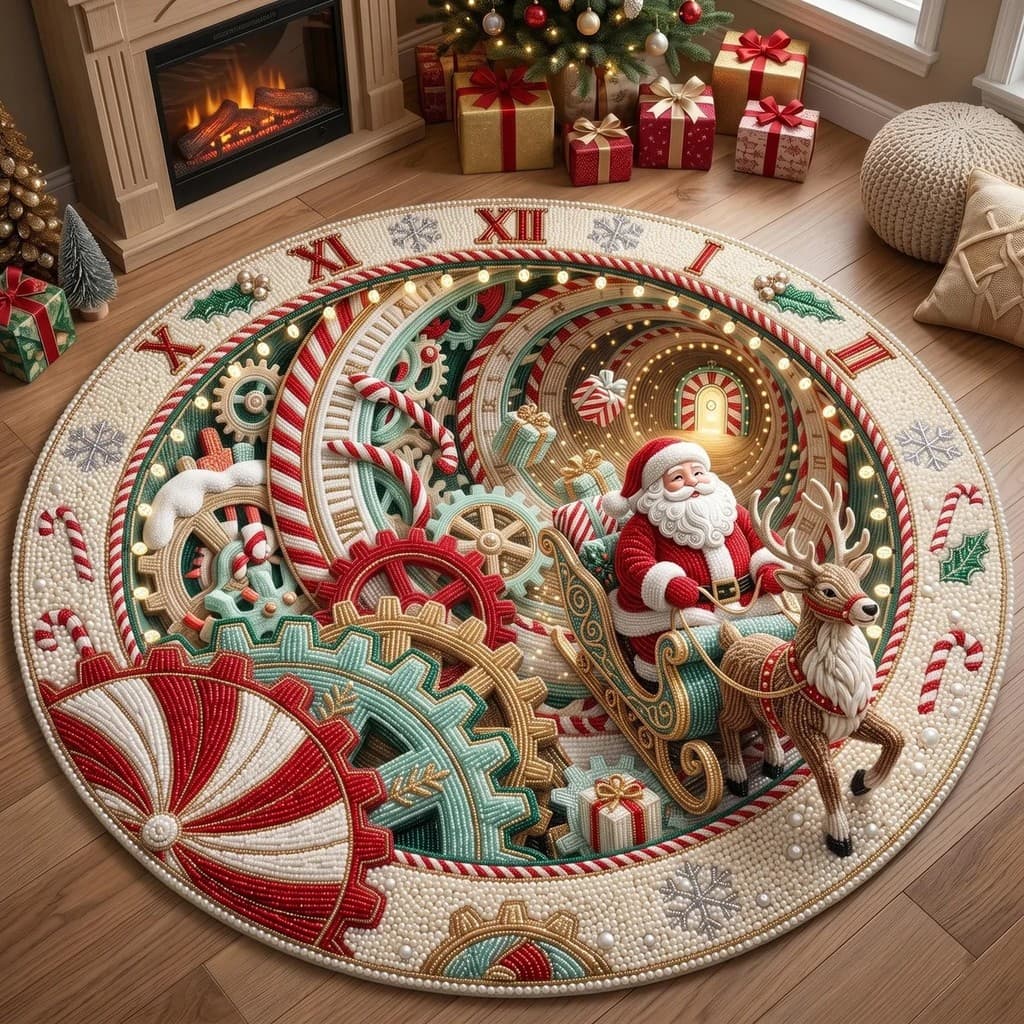 Papai noel trenó decoração cristal veludo tapete macio pele-amigável sala de estar redondo pé tapete antiderrapante resi