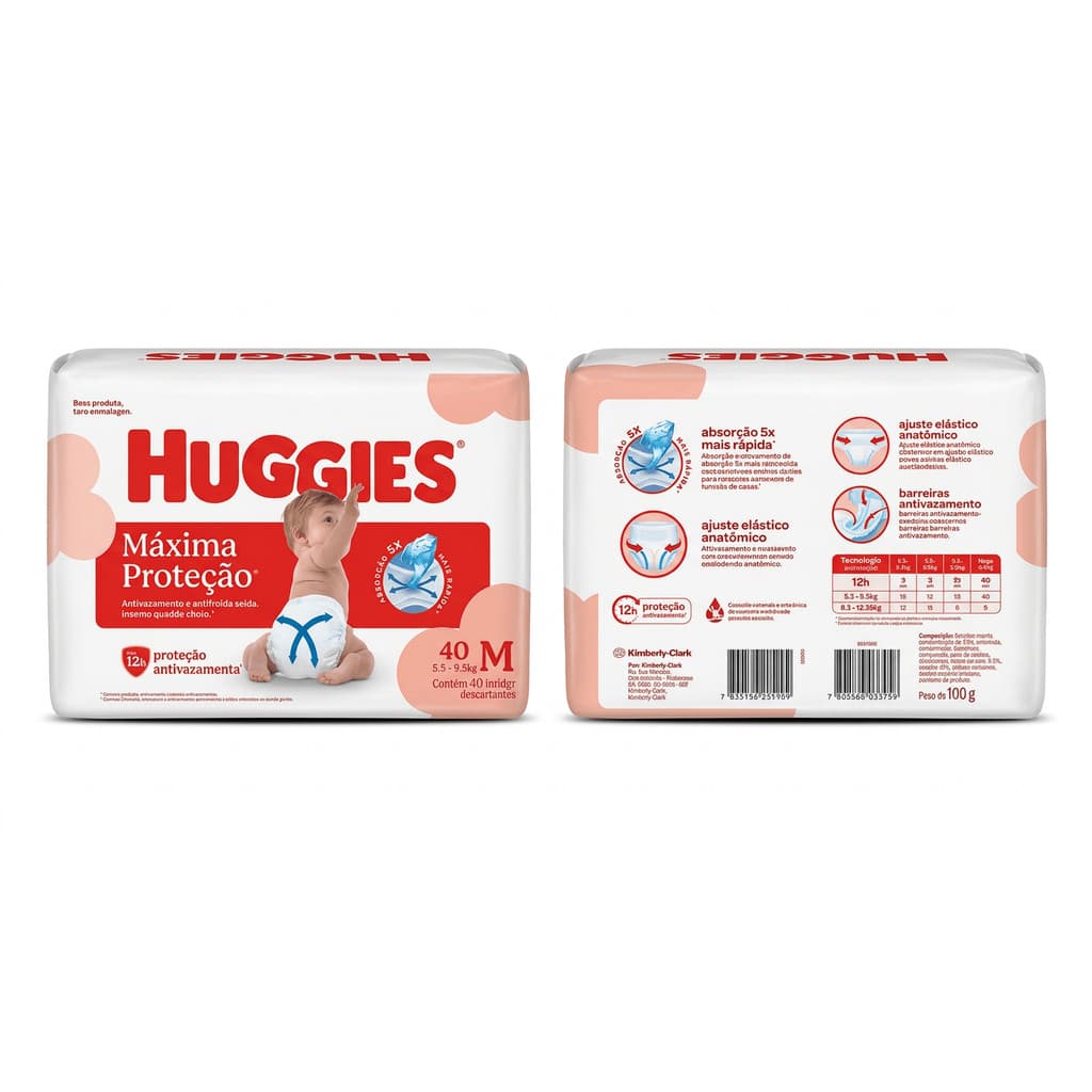 Fralda Infantil Huggies Máxima Proteção M 40 Unidades Fralda Huggies Máxima Proteção Mega M 40 Unidades