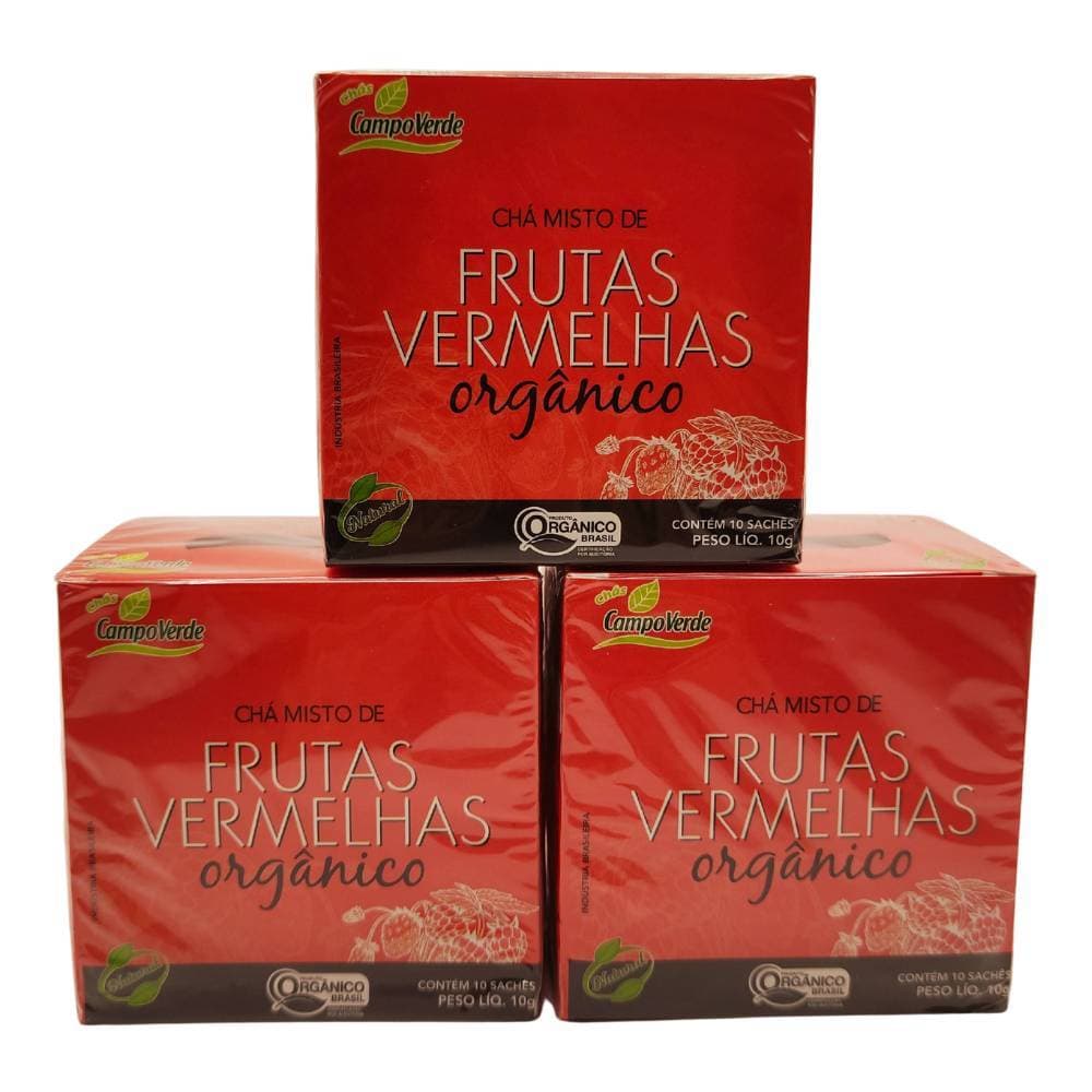 Kit 3 Chá Frutas Vermelhas Orgânico Morango Framboesa Hibisco 10 sachês cada