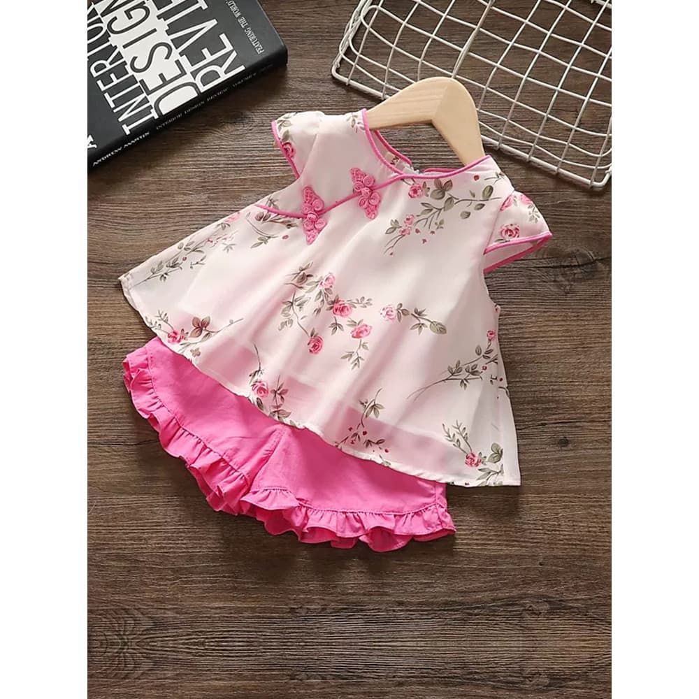 Meninas Hanfu terno verão roupas da menina do bebê crianças estilo Retro vestido de um ano de idade bebê menina roupas d