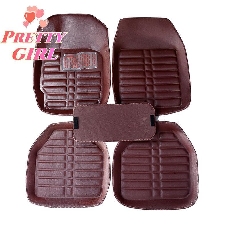[Pretty ggirl] 5 Unidades/Conjunto universal Cor Café Tapetes Automotivos Forro De Couro [Novo]