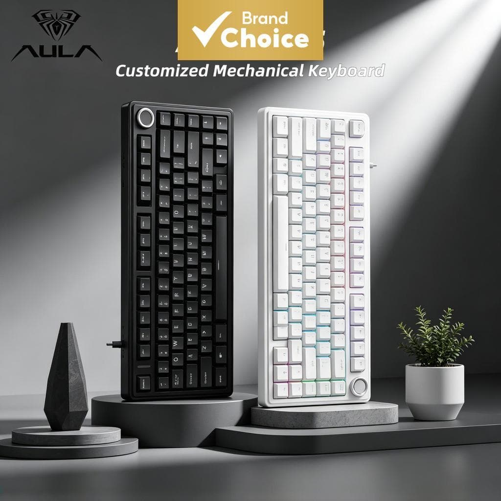 Teclado Mecânico com Fio Aula F75 Layout 75% ANSI, Estrutura de Junta, Troca a Quente, RGB para Jogos com Botão de