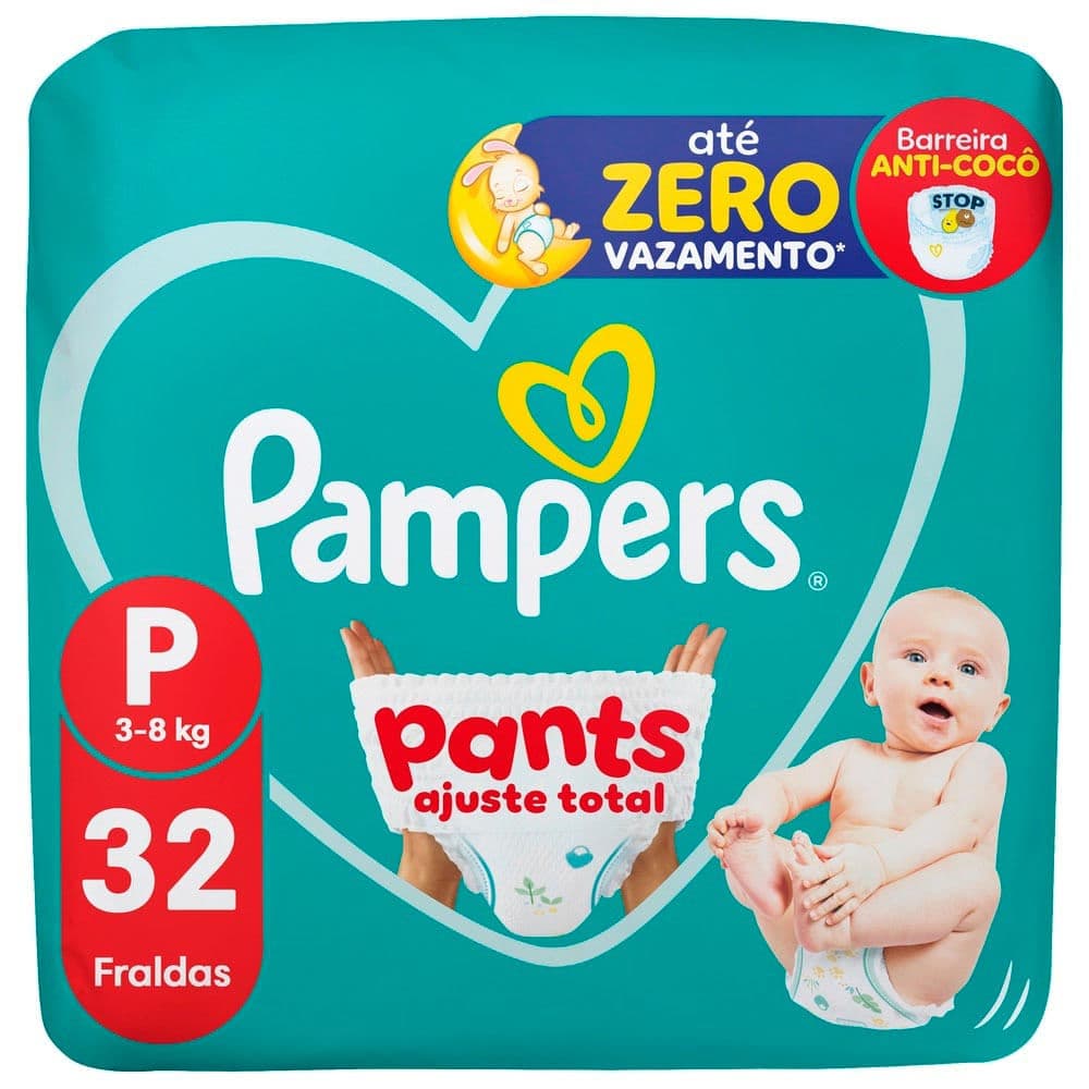 Fralda Pampers Pants Ajuste Total Tamanho P com 32 Unidades Descartáveis