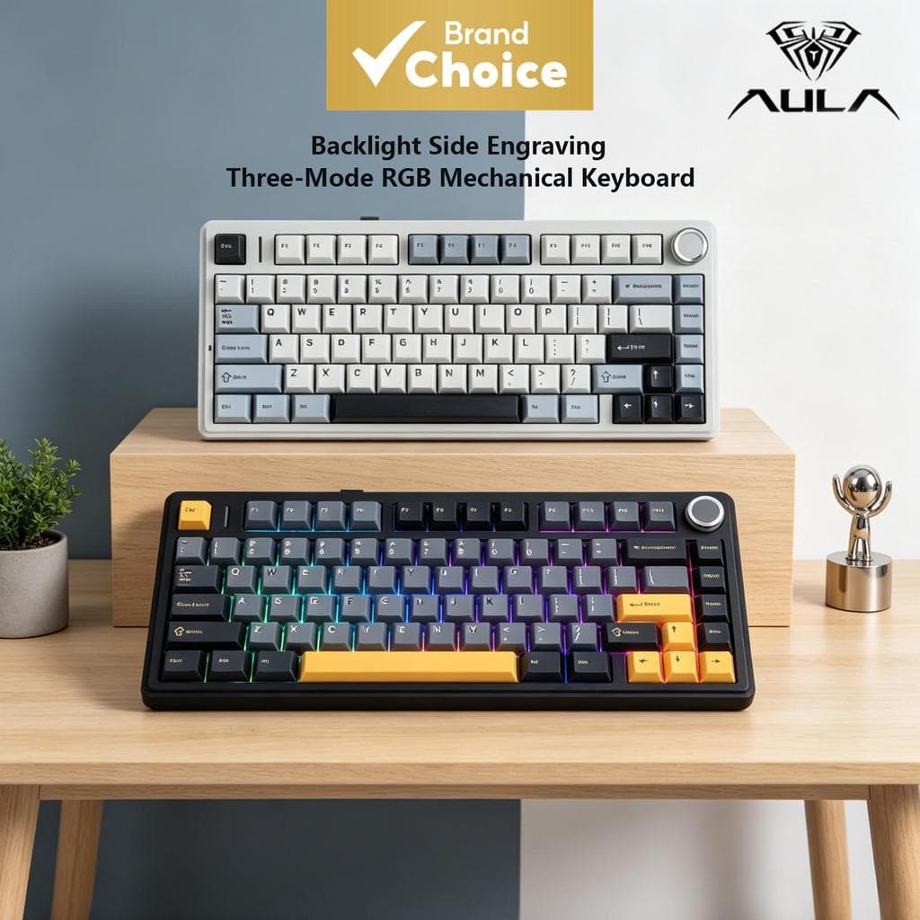 Teclado de Jogos Mecânico Tri-Modo Sem Fio AULA F75, Layout 75%, Estrutura de Junta, PBT Hot Swappable RGB para PC de