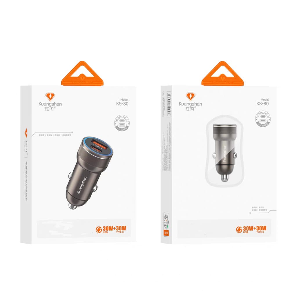 Carregador de carro de porta dupla KS-80 A+C | Carregador de carro de carga rápida de Metal máximo PD30W/QC30W de porta 