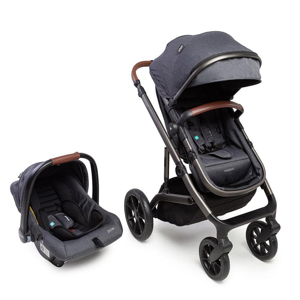 Carrinho com Bebê Conforto Massimo Infanti Travel System Duo Moisés Reversível 0-22kg Cinza Profundo