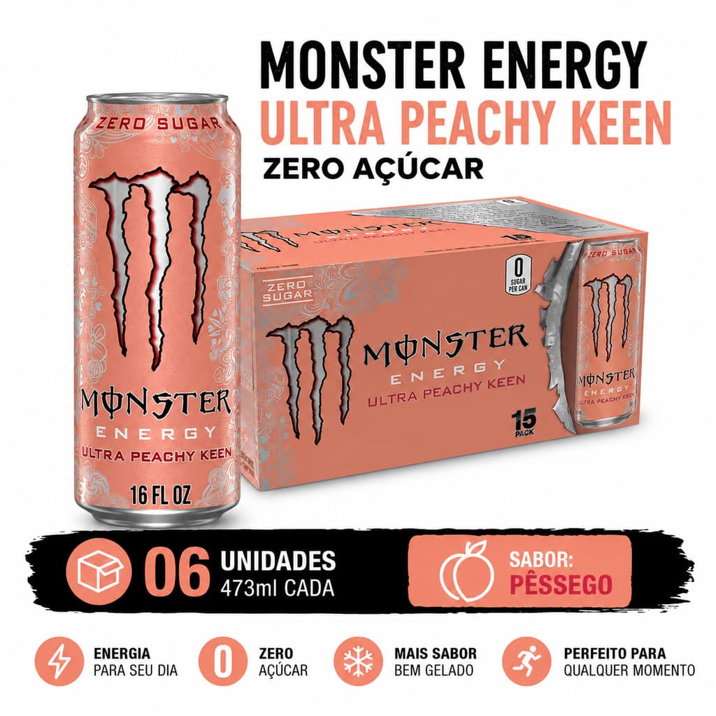 Energético Monster Energy Ultra Peachy Keen Zero Açúcar 6 un