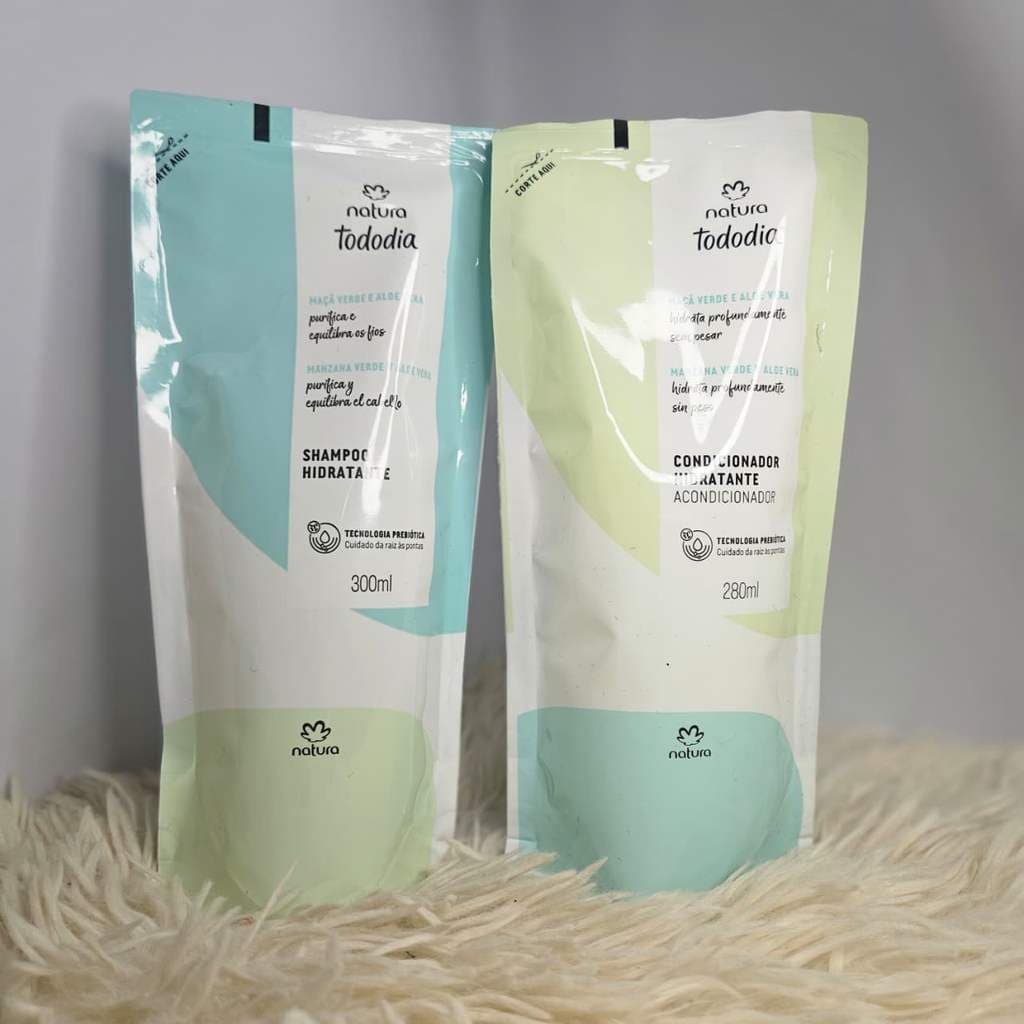Kit Refil Shampoo e Condicionador Hidratante Natura Tododia - Maçã Verde e Aloe Vera (300ml cada)