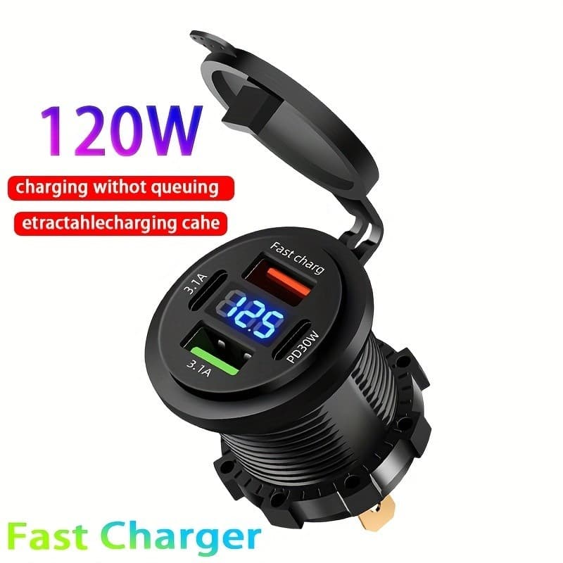 Tomada de alimentação de carregador Super rápido de 120 W Tomada de carregador de porta 4 em 1 12V-24V-40V Tomada de ene