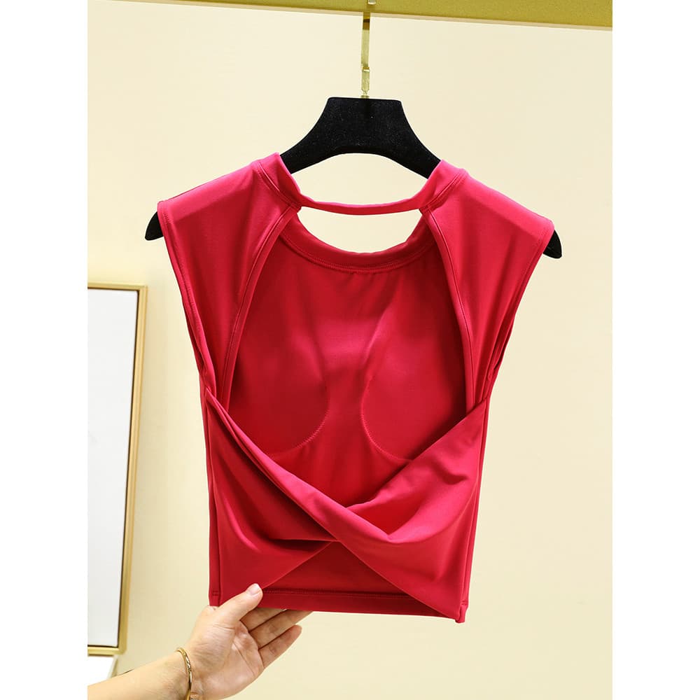 Roupas de yoga sem mangas capa de ombro seios laterais roupas de Fitness feminino magro mais magro olhar yoga colete oco