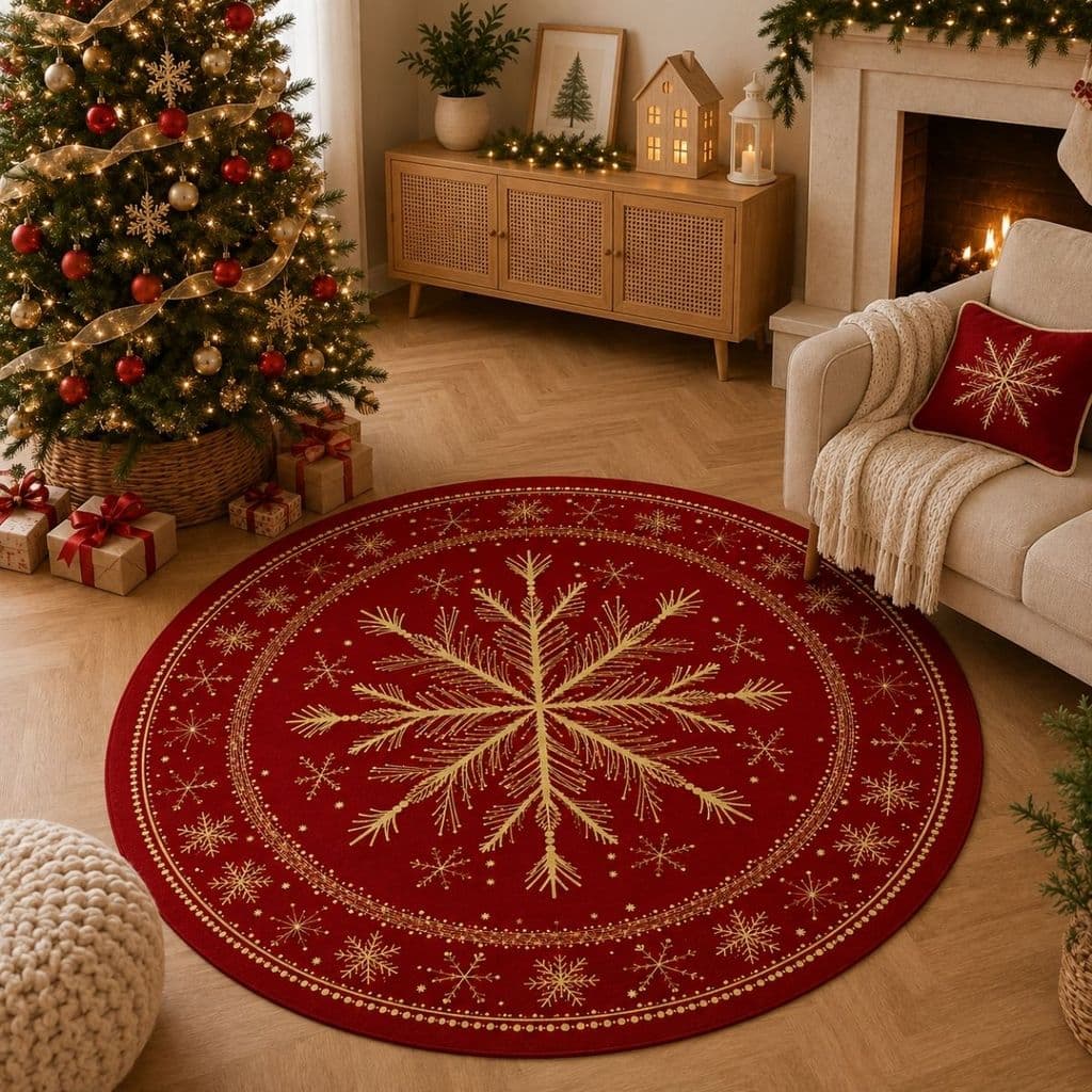 Tapete Redondo Decorativo Natal 88cm Antiderrapante para Sala e Quarto 2244