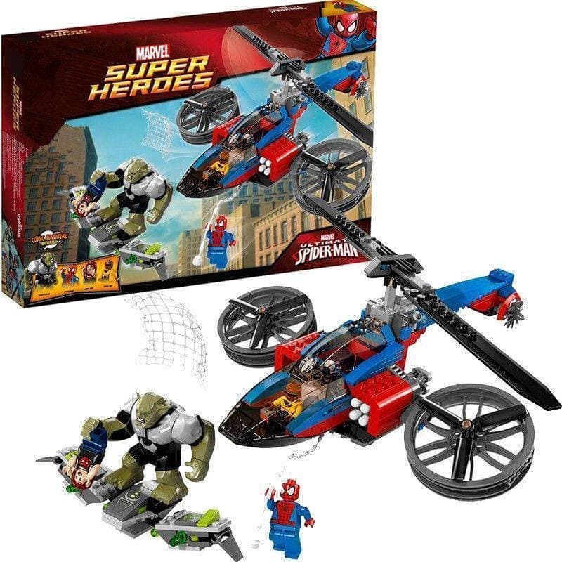 Blocos de montar Lego do super-herói Homem-Aranha, helicóptero de resgate verde, brinquedo educativo montável para menin