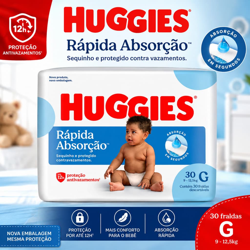 Fralda Huggies Rápida Absorção Tamanho G 30 Unds 9 - 13 Kg Grande (g) Sem Gênero