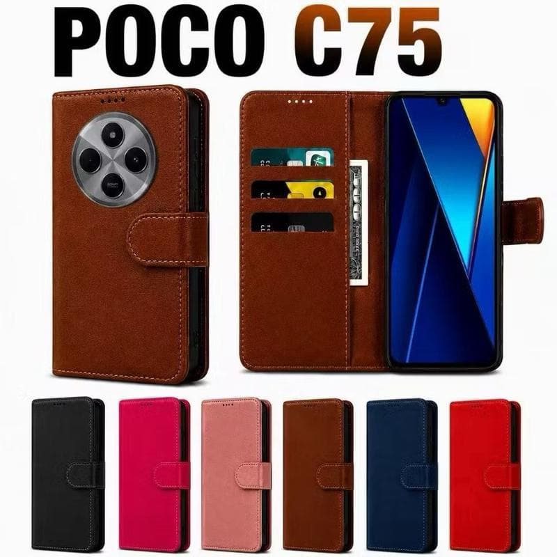 Xiaomi Capa Carteira Flip POCO C75 Magnética Couro Porta Cartão Anti Impacto Suporte para Smartphone