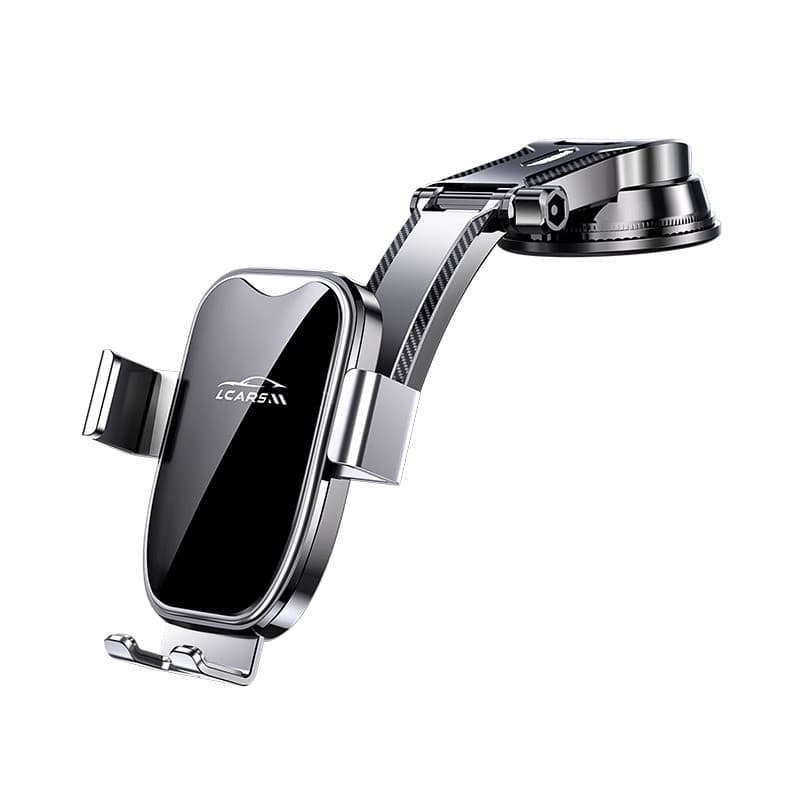 Suporte de celular para carro com ventosa e ajuste de múltiplos ângulos para navegação.