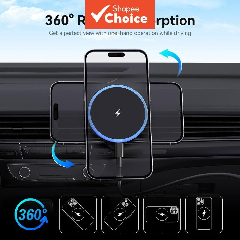 Suporte Magnético Sem Fio 25W para Carro com Fixação em Saída de Ar Compatível com iPhone