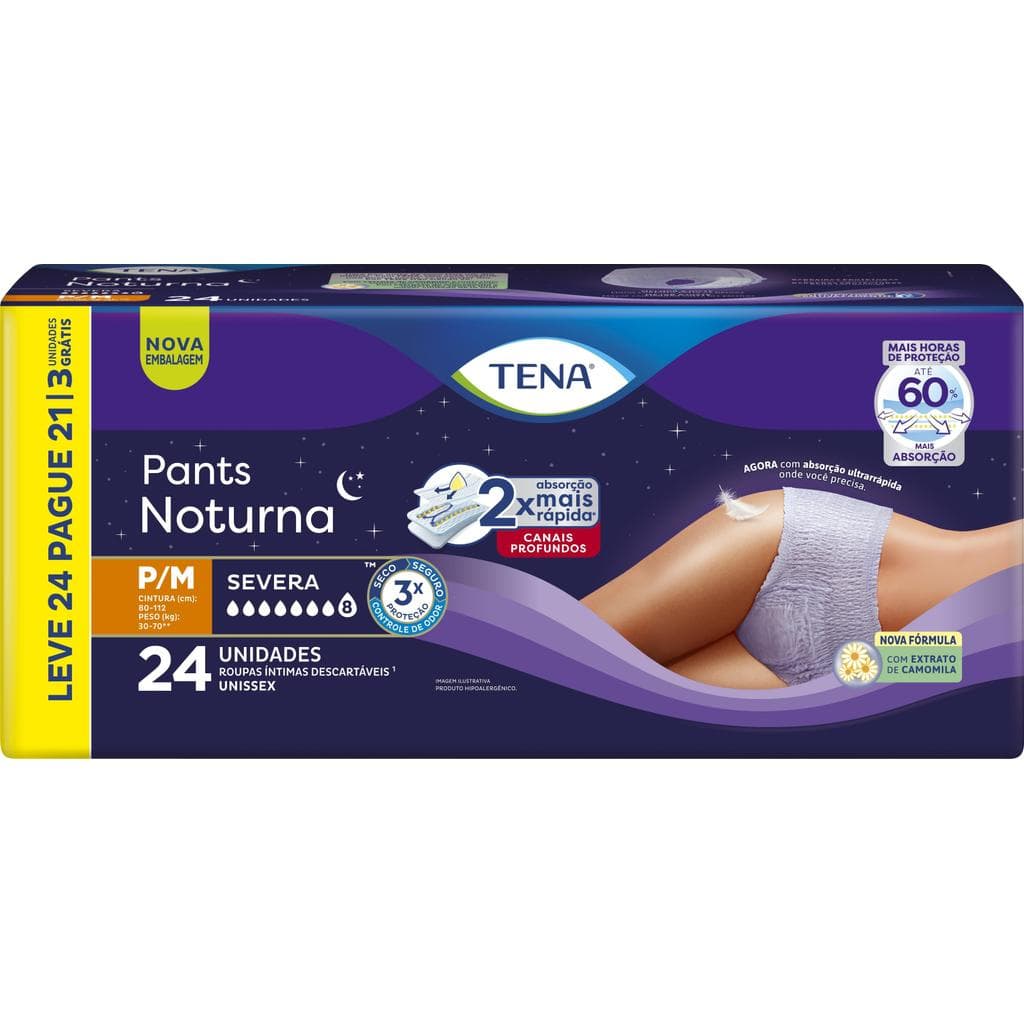 Roupa Íntima Descartável Tena Pants Noturna P/M Leve 24 Pague 21 Unidades