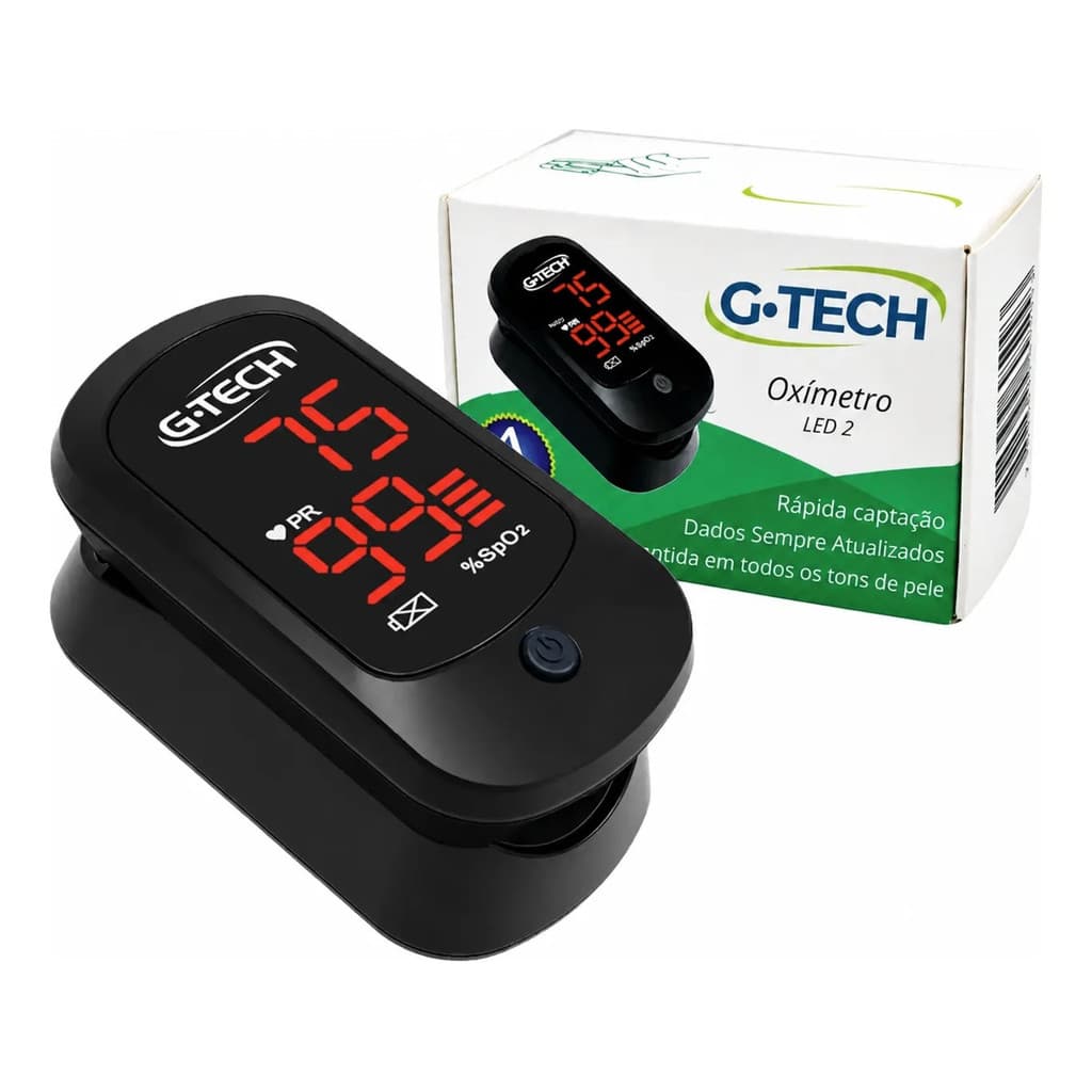 Oxímetro De Dedo G-Tech LED2 Medidor Saturação Oxigênio SpO2 Frequência Cardíaca