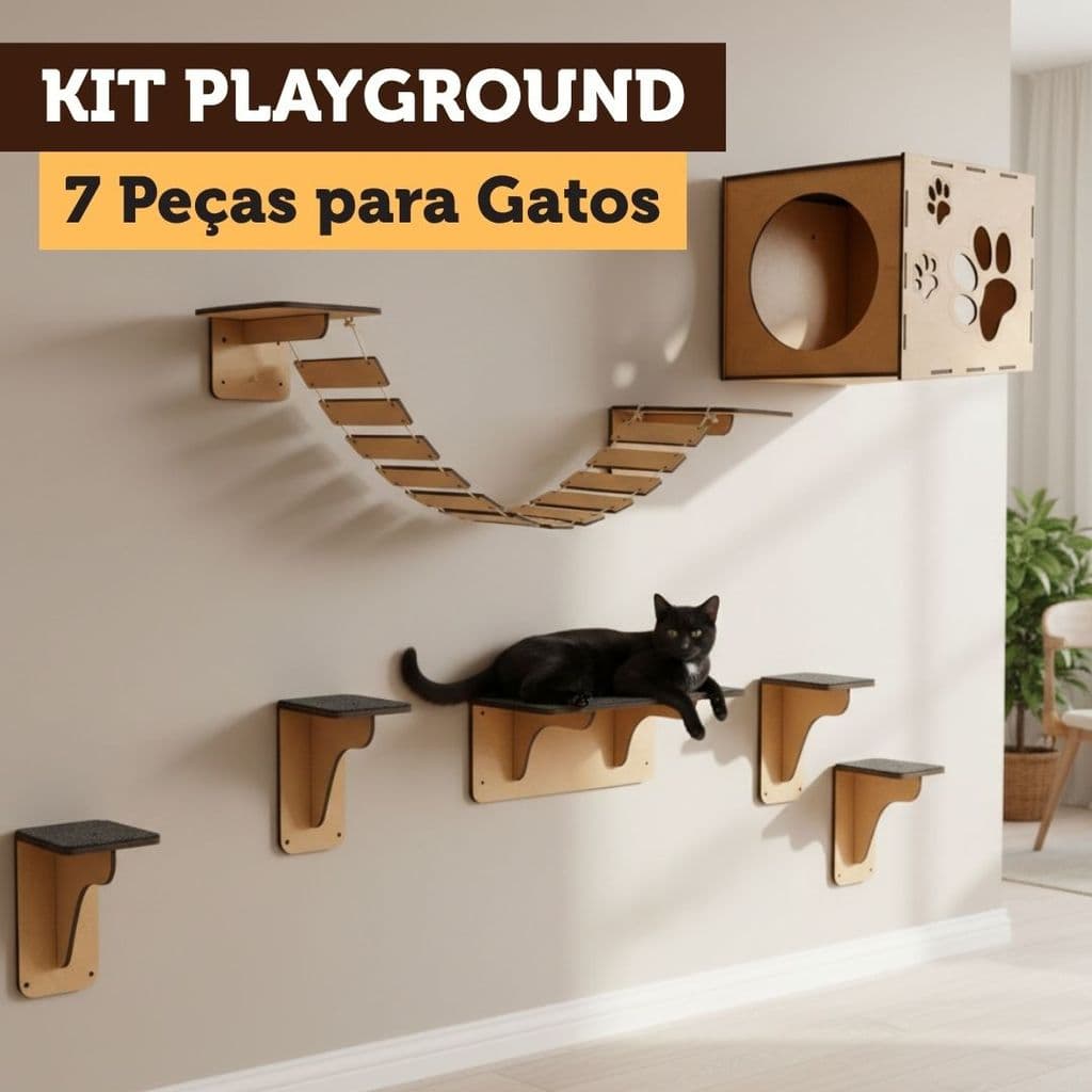 Escalada Para Gatos Playground Parede 7 Peças Casinha Ponte Degraus Plataformas Ideal Para Gato Pet