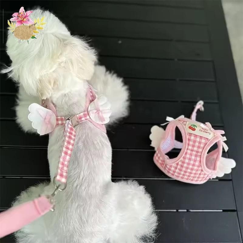 Coleira e guia respiráveis com estampa de morango para cães e gatos, conjunto de coleira e guia para passeios com animai