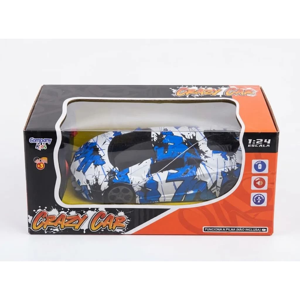 Carrinho Controle Remoto Crazy Car Escala 1:24 Company Kids Branco/azul